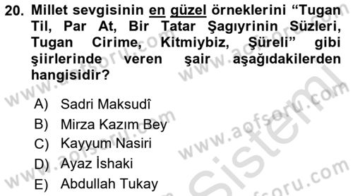 Çağdaş Türk Edebiyatları 1 Dersi 2018 - 2019 Yılı 3 Ders Sınav Soruları 20. Soru