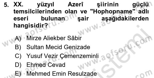 Çağdaş Türk Edebiyatları 1 Dersi 2018 - 2019 Yılı 3 Ders Sınav Soruları 5. Soru