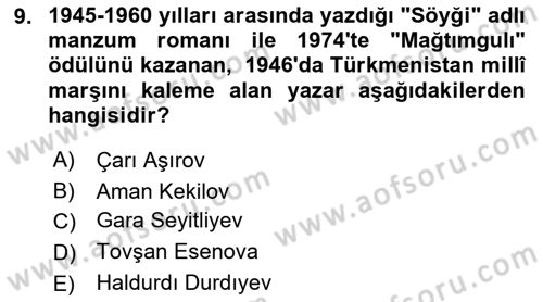 Çağdaş Türk Edebiyatları 1 Dersi 2018 - 2019 Yılı 3 Ders Sınav Soruları 9. Soru