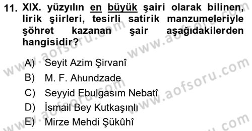 Çağdaş Türk Edebiyatları 1 Dersi Ara Sınavı Deneme Sınav Soruları 11. Soru