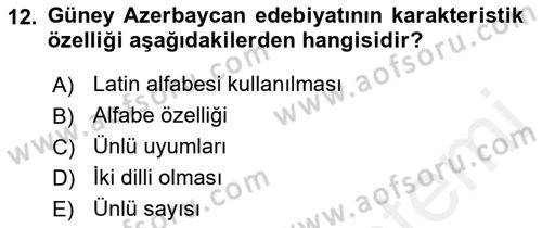 Çağdaş Türk Edebiyatları 1 Dersi 2018 - 2019 Yılı (Vize) Ara Sınav Soruları 12. Soru