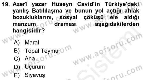 Çağdaş Türk Edebiyatları 1 Dersi 2018 - 2019 Yılı (Vize) Ara Sınavı 19. Soru