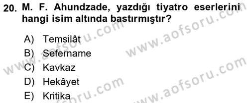 Çağdaş Türk Edebiyatları 1 Dersi 2018 - 2019 Yılı (Vize) Ara Sınav Soruları 20. Soru