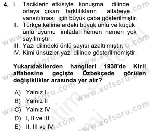 Çağdaş Türk Edebiyatları 1 Dersi Ara Sınavı Deneme Sınav Soruları 4. Soru
