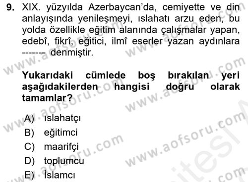 Çağdaş Türk Edebiyatları 1 Dersi 2018 - 2019 Yılı (Vize) Ara Sınav Soruları 9. Soru