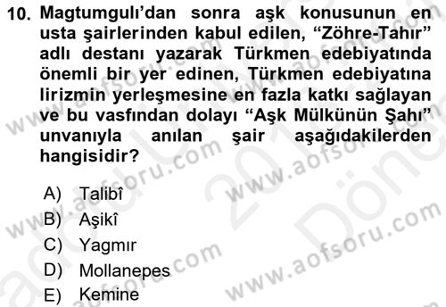 Çağdaş Türk Edebiyatları 1 Dersi 2018 - 2019 Yılı (Final) Dönem Sonu Sınavı 10. Soru