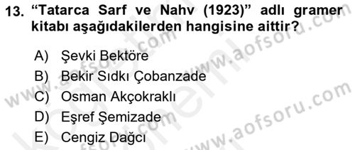 Çağdaş Türk Edebiyatları 1 Dersi 2018 - 2019 Yılı (Final) Dönem Sonu Sınavı 13. Soru