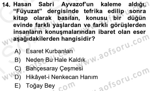 Çağdaş Türk Edebiyatları 1 Dersi 2018 - 2019 Yılı (Final) Dönem Sonu Sınavı 14. Soru