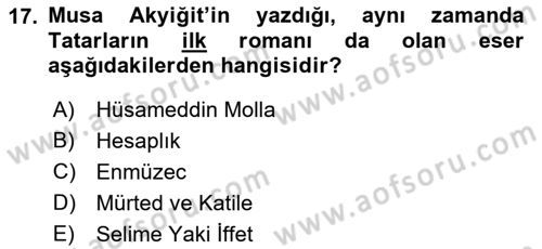 Çağdaş Türk Edebiyatları 1 Dersi 2018 - 2019 Yılı (Final) Dönem Sonu Sınavı 17. Soru