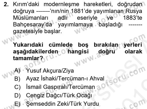 Çağdaş Türk Edebiyatları 1 Dersi 2018 - 2019 Yılı (Final) Dönem Sonu Sınavı 2. Soru