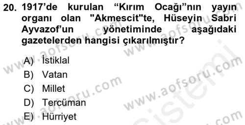 Çağdaş Türk Edebiyatları 1 Dersi 2018 - 2019 Yılı (Final) Dönem Sonu Sınavı 20. Soru