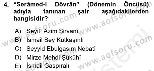 Çağdaş Türk Edebiyatları 1 Dersi 2018 - 2019 Yılı (Final) Dönem Sonu Sınavı 4. Soru