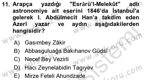 Çağdaş Türk Edebiyatları 1 Dersi 2019 - 2020 Yılı (Vize) Ara Sınav Soruları 11. Soru