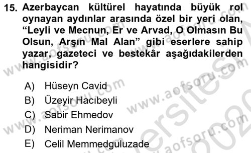 Çağdaş Türk Edebiyatları 1 Dersi 2019 - 2020 Yılı (Vize) Ara Sınav Soruları 15. Soru