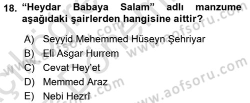 Çağdaş Türk Edebiyatları 1 Dersi 2019 - 2020 Yılı (Vize) Ara Sınav Soruları 18. Soru