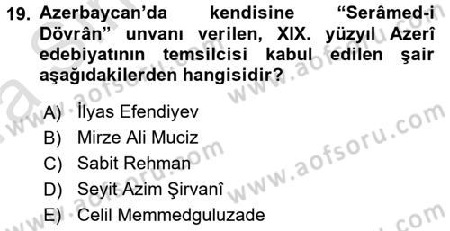 Çağdaş Türk Edebiyatları 1 Dersi 2019 - 2020 Yılı (Vize) Ara Sınav Soruları 19. Soru
