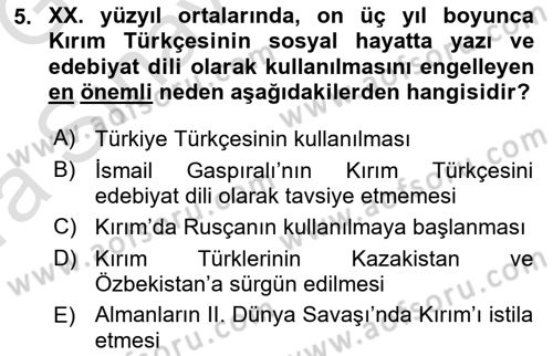 Çağdaş Türk Edebiyatları 1 Dersi 2019 - 2020 Yılı (Vize) Ara Sınav Soruları 5. Soru