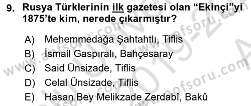 Çağdaş Türk Edebiyatları 1 Dersi Ara Sınavı Deneme Sınav Soruları 9. Soru