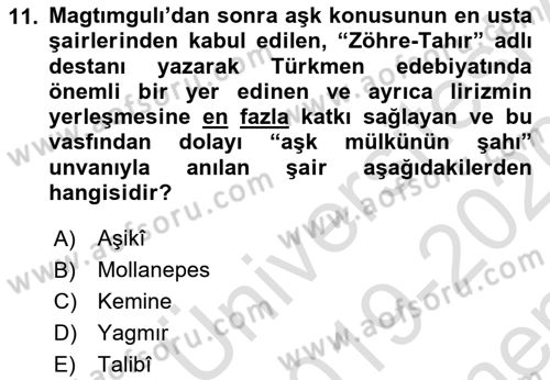 Çağdaş Türk Edebiyatları 1 Dersi 2019 - 2020 Yılı (Final) Dönem Sonu Sınav Soruları 11. Soru