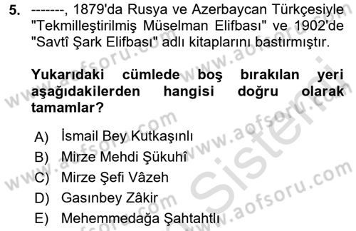 Çağdaş Türk Edebiyatları 1 Dersi 2019 - 2020 Yılı (Final) Dönem Sonu Sınav Soruları 5. Soru