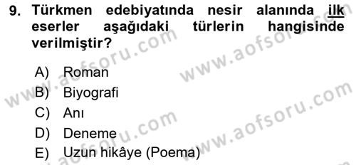 Çağdaş Türk Edebiyatları 1 Dersi 2019 - 2020 Yılı (Final) Dönem Sonu Sınav Soruları 9. Soru