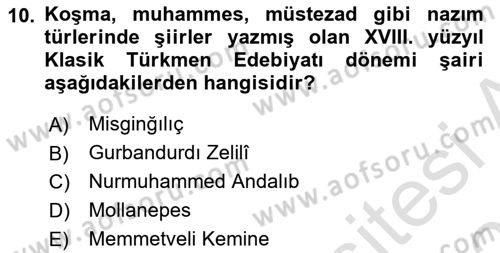 Çağdaş Türk Edebiyatları 1 Dersi 2020 - 2021 Yılı Yaz Okulu Sınav Soruları 10. Soru