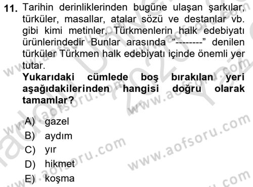 Çağdaş Türk Edebiyatları 1 Dersi 2020 - 2021 Yılı Yaz Okulu Sınav Soruları 11. Soru