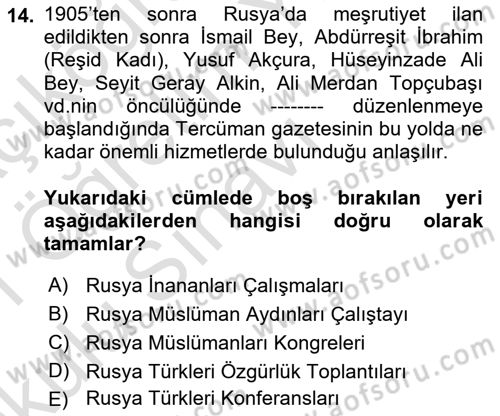 Çağdaş Türk Edebiyatları 1 Dersi 2020 - 2021 Yılı Yaz Okulu Sınav Soruları 14. Soru