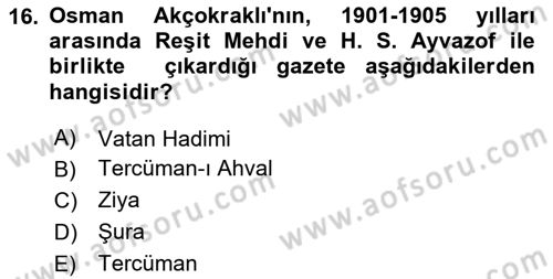 Çağdaş Türk Edebiyatları 1 Dersi 2020 - 2021 Yılı Yaz Okulu Sınav Soruları 16. Soru