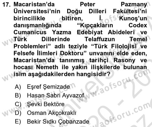 Çağdaş Türk Edebiyatları 1 Dersi 2020 - 2021 Yılı Yaz Okulu Sınav Soruları 17. Soru