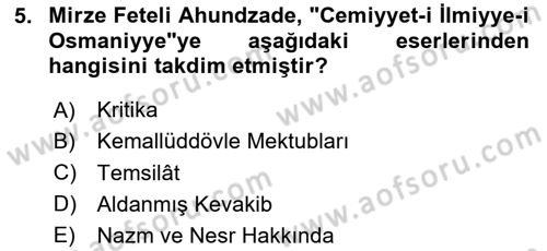 Çağdaş Türk Edebiyatları 1 Dersi 2020 - 2021 Yılı Yaz Okulu Sınav Soruları 5. Soru