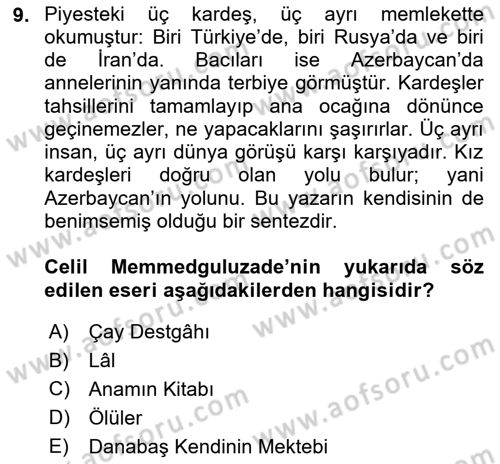 Çağdaş Türk Edebiyatları 1 Dersi 2020 - 2021 Yılı Yaz Okulu Sınav Soruları 9. Soru
