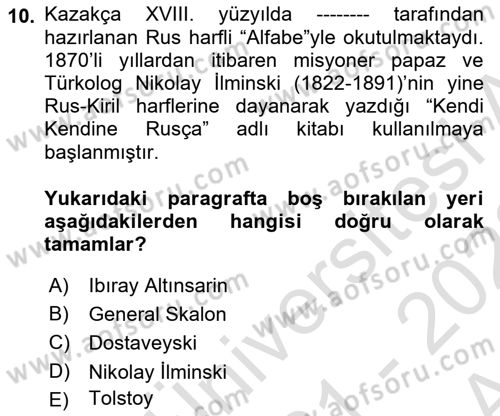 Çağdaş Türk Edebiyatları 1 Dersi 2021 - 2022 Yılı (Vize) Ara Sınav Soruları 10. Soru