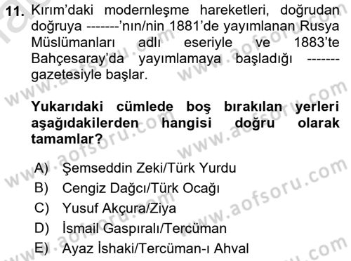 Çağdaş Türk Edebiyatları 1 Dersi Ara Sınavı Deneme Sınav Soruları 11. Soru