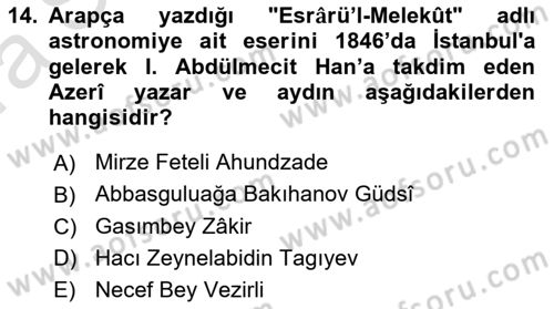 Çağdaş Türk Edebiyatları 1 Dersi 2021 - 2022 Yılı (Vize) Ara Sınav Soruları 14. Soru