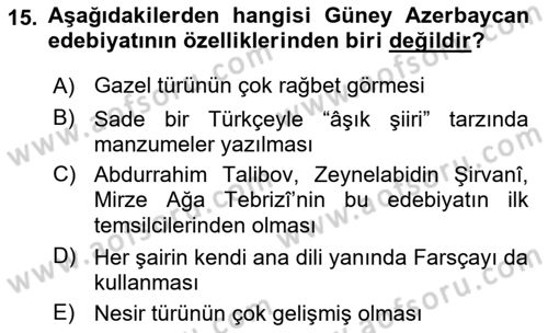 Çağdaş Türk Edebiyatları 1 Dersi 2021 - 2022 Yılı (Vize) Ara Sınav Soruları 15. Soru