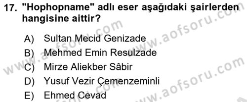 Çağdaş Türk Edebiyatları 1 Dersi 2021 - 2022 Yılı (Vize) Ara Sınav Soruları 17. Soru