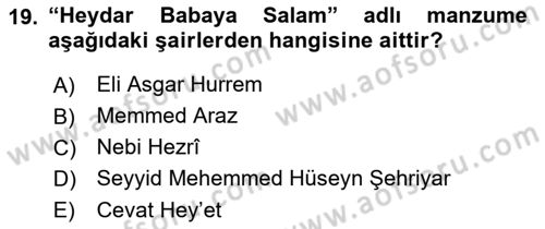 Çağdaş Türk Edebiyatları 1 Dersi 2021 - 2022 Yılı (Vize) Ara Sınav Soruları 19. Soru