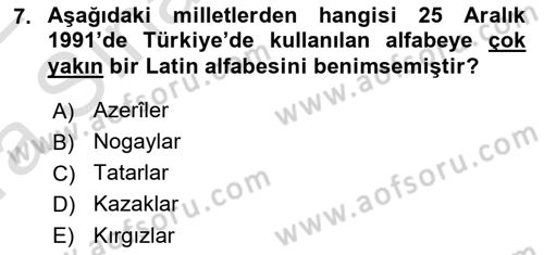 Çağdaş Türk Edebiyatları 1 Dersi 2021 - 2022 Yılı (Vize) Ara Sınav Soruları 7. Soru