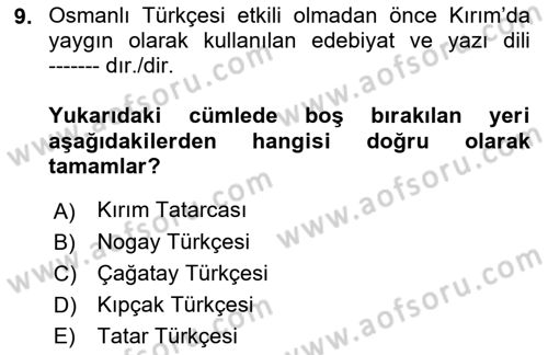 Çağdaş Türk Edebiyatları 1 Dersi 2021 - 2022 Yılı (Vize) Ara Sınav Soruları 9. Soru