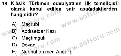 Çağdaş Türk Edebiyatları 1 Dersi 2021 - 2022 Yılı (Final) Dönem Sonu Sınav Soruları 18. Soru