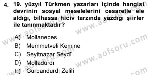 Çağdaş Türk Edebiyatları 1 Dersi 2021 - 2022 Yılı (Final) Dönem Sonu Sınav Soruları 4. Soru