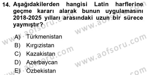 Çağdaş Türk Edebiyatları 1 Dersi 2022 - 2023 Yılı (Vize) Ara Sınav Soruları 14. Soru