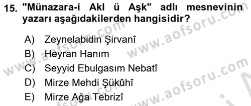 Çağdaş Türk Edebiyatları 1 Dersi Ara Sınavı Deneme Sınav Soruları 15. Soru