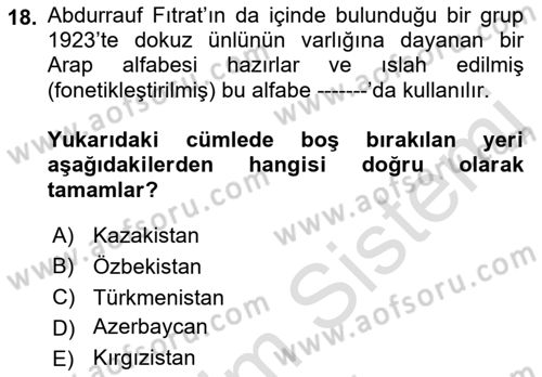 Çağdaş Türk Edebiyatları 1 Dersi 2022 - 2023 Yılı (Vize) Ara Sınav Soruları 18. Soru