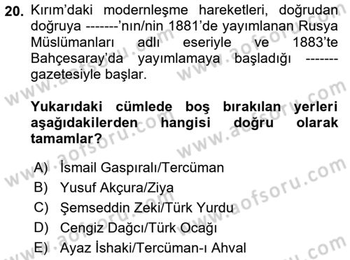 Çağdaş Türk Edebiyatları 1 Dersi 2022 - 2023 Yılı (Vize) Ara Sınav Soruları 20. Soru