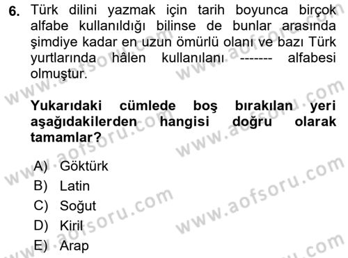 Çağdaş Türk Edebiyatları 1 Dersi Ara Sınavı Deneme Sınav Soruları 6. Soru