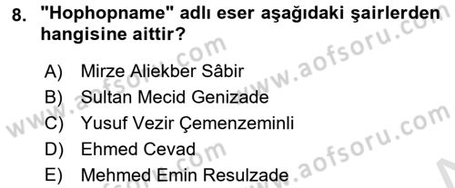 Çağdaş Türk Edebiyatları 1 Dersi Ara Sınavı Deneme Sınav Soruları 8. Soru