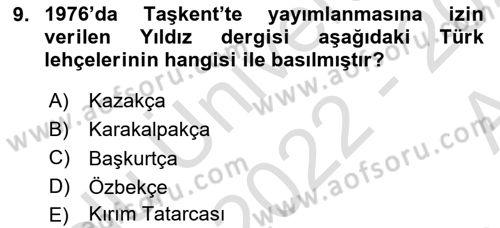 Çağdaş Türk Edebiyatları 1 Dersi Ara Sınavı Deneme Sınav Soruları 9. Soru