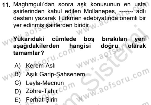 Çağdaş Türk Edebiyatları 1 Dersi 2022 - 2023 Yılı (Final) Dönem Sonu Sınav Soruları 11. Soru